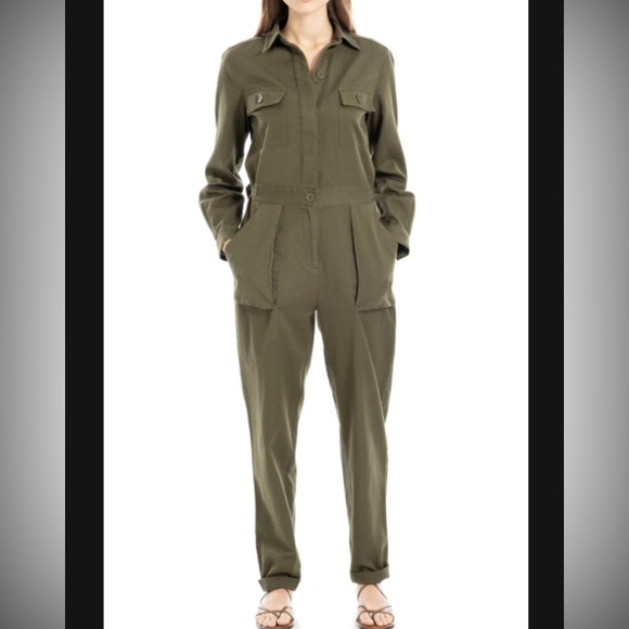 Max Studio Pants - NWT [MAX STUDIO] Tab Sleeve Utility Jumpsuit in Olive, Women’s Size X-Small
